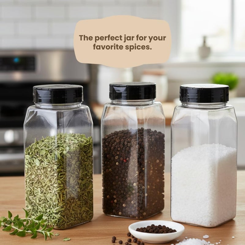 Pride Of India Large Clear Plastic Spice Jars w/Dual Sifter Cap | Food Grade BPA Free USA Made | 32 Fluid Ounce Capacity - Image 4